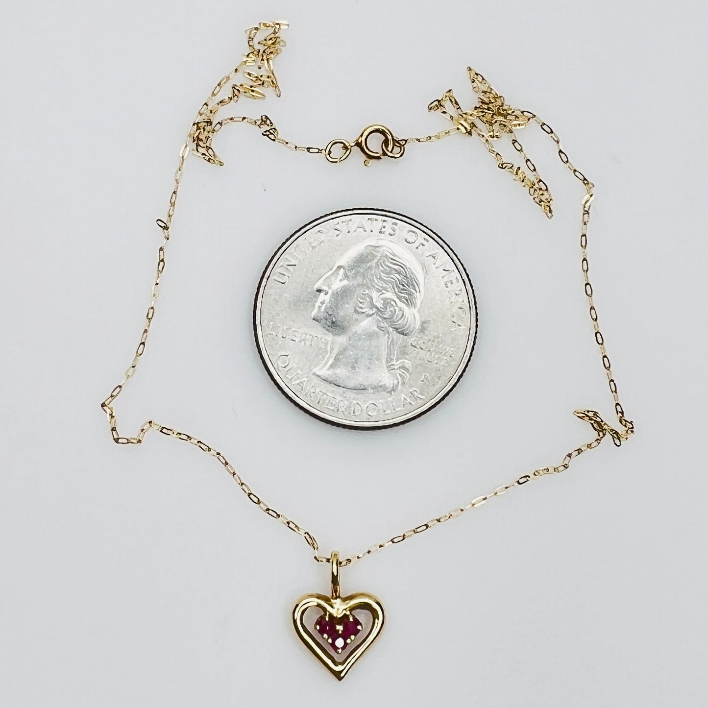 14k gold ruby heart pendant necklace delicate vintage design