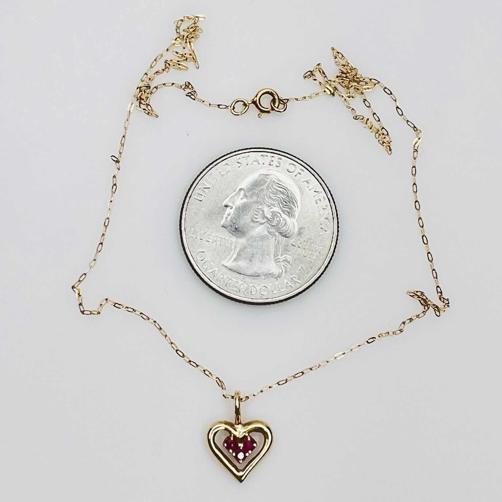 14k gold ruby heart pendant necklace delicate vintage design