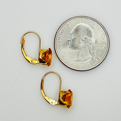 Vintage citrine earrings size comparison with US quarter