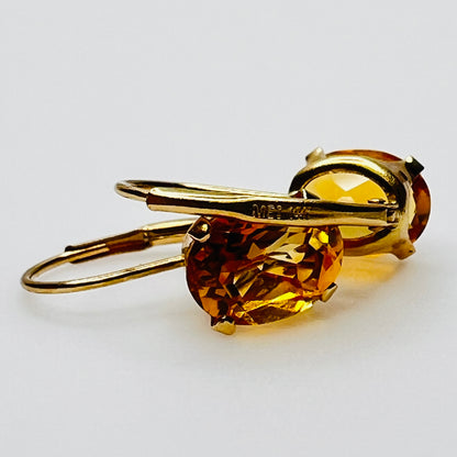 Back view stamped MEI 14K gold citrine earrings leverback