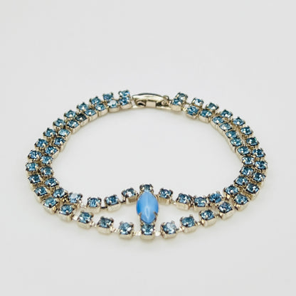 Side view Vintage 1950s blue moonstone and baby blue rhinestone double strand bracelet