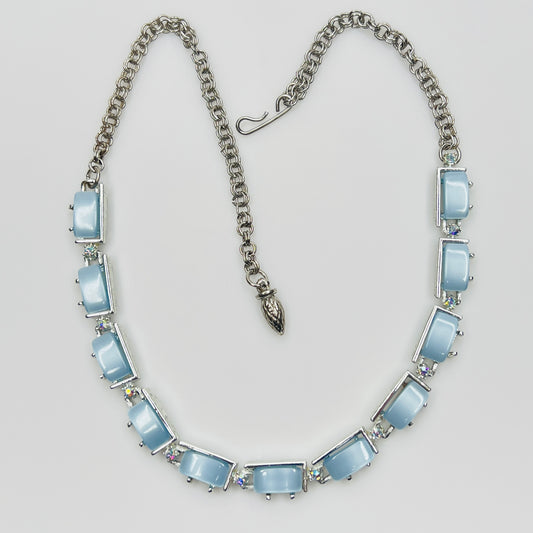 Vintage blue thermoset lucite choker rhinestone necklace