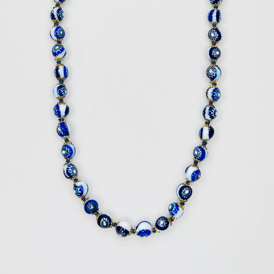 Vintage Murano millefiori blue bead necklace long strand