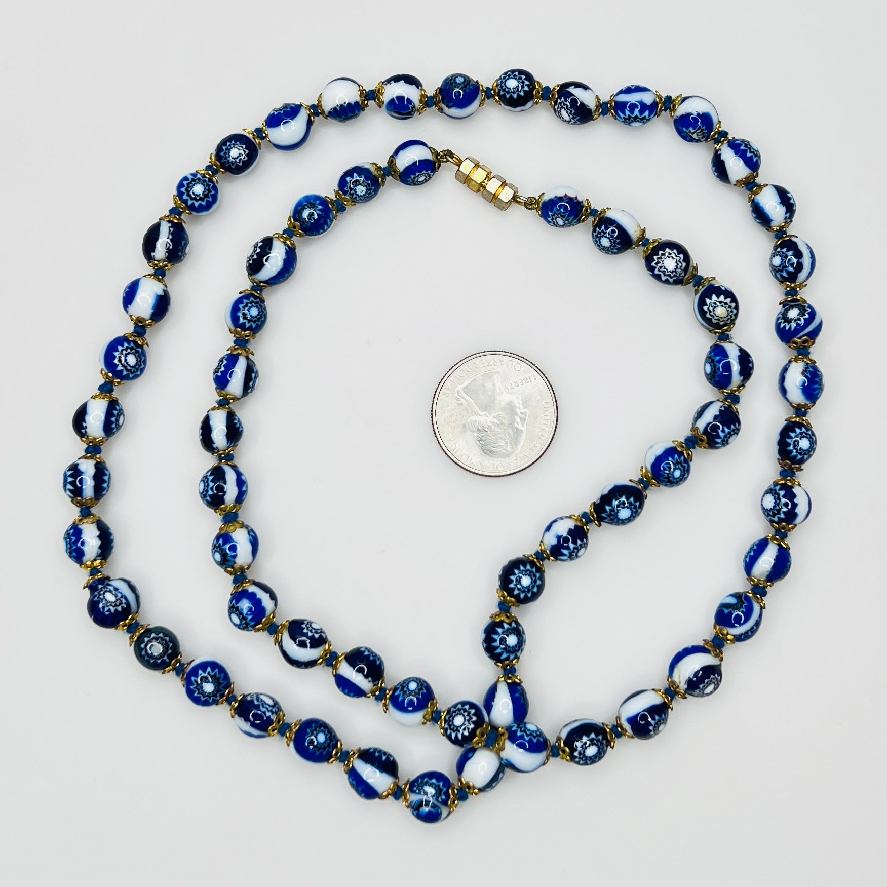 Murano millefiori bead necklace with coin for scale