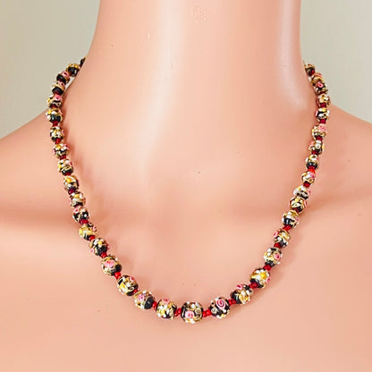 1950s Venetian glass wedding cake bead necklace on mannequin