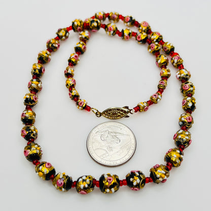 Vintage Murano wedding cake bead necklace with red glass spacers