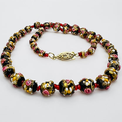 Vintage Murano wedding cake bead necklace with red glass spacers