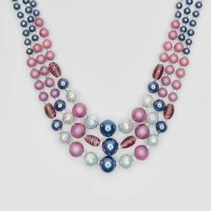 Vintage pink and blue multi strand faux pearl necklace Japan 1950s