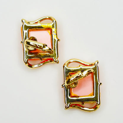 Back view of 1950s pink Lucite clip-on earrings with gold-tone clip closures