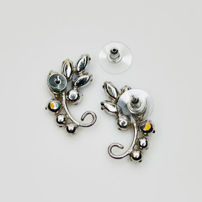 Reverse of converted 1950s rhinestone earrings with pierced stud backs