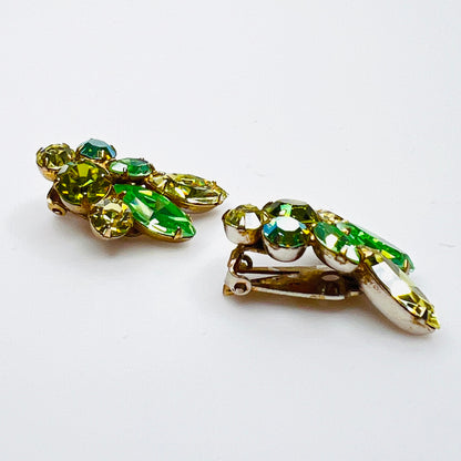 Side profile of vintage prong-set uranium glass clip-on earrings.