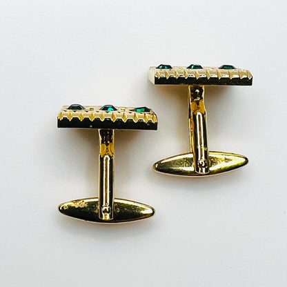 Top Side view of vintage West Germany rhinestone cufflinks showing swivel toggle closures