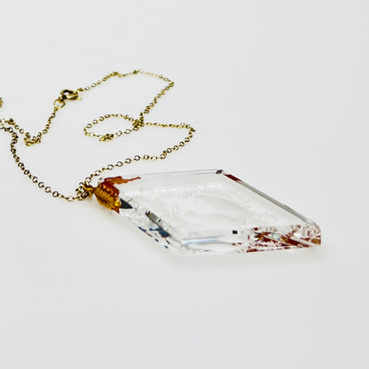 Vintage crystal pendant with carved love birds and gold filled chain