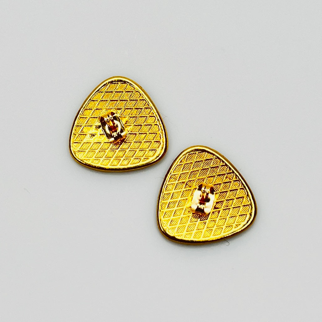 Back view damascene earrings textured gold tone backs