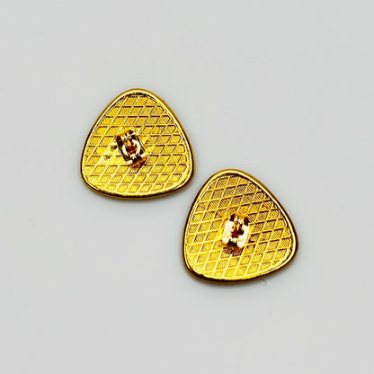 Back view damascene earrings textured gold tone backs