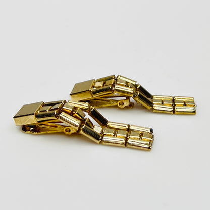 Side view articulated chain dangle earrings vintage gold tone