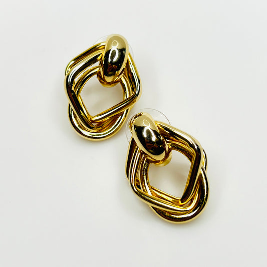 Vintage 1980s gold tone geometric door knocker style stud earrings