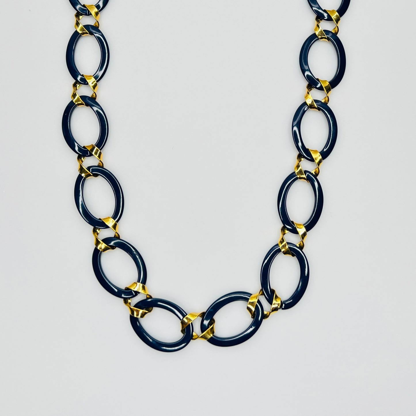 Vintage Monet navy enamel and gold link necklace