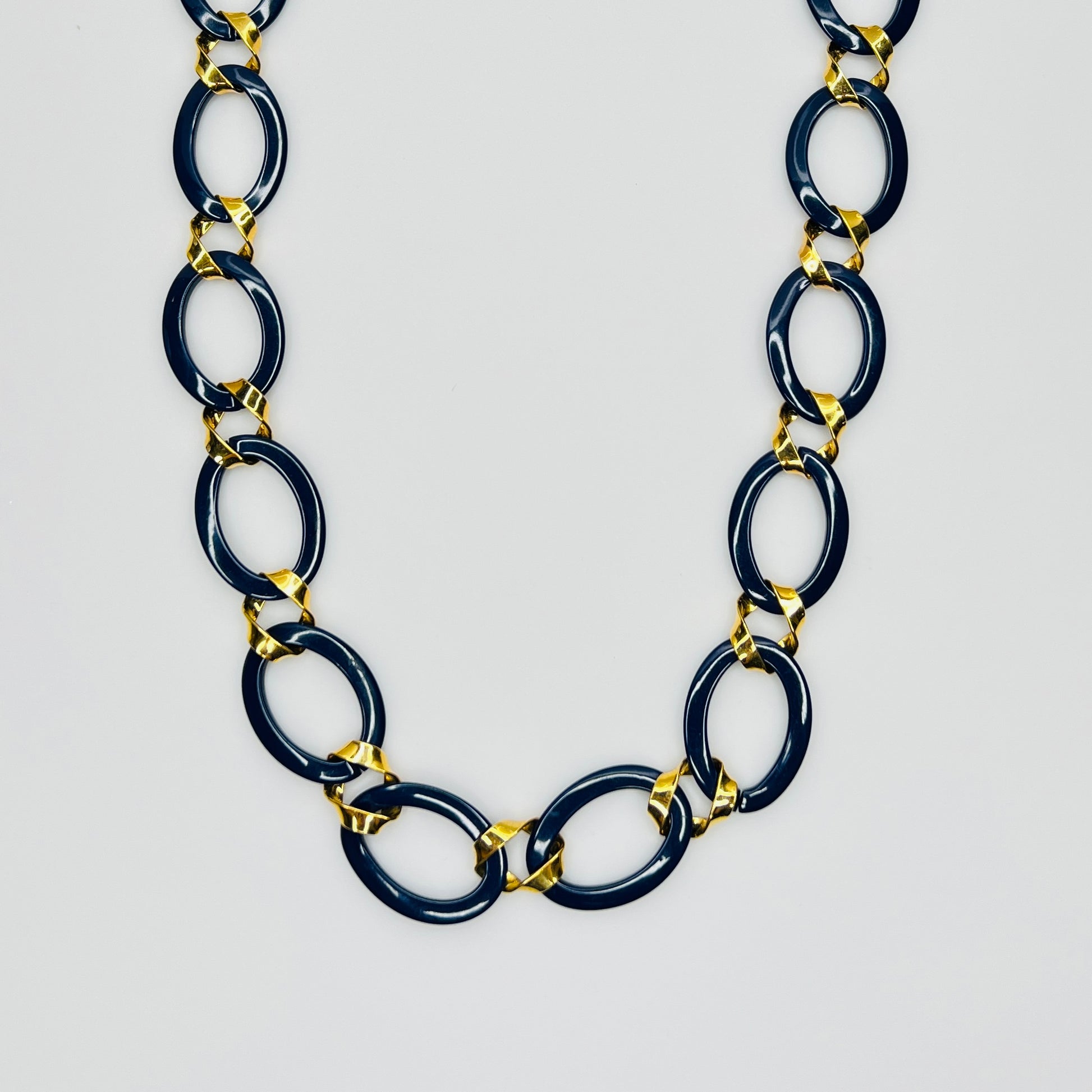 Vintage Monet navy enamel and gold link necklace