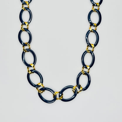 Vintage Monet navy enamel and gold link necklace