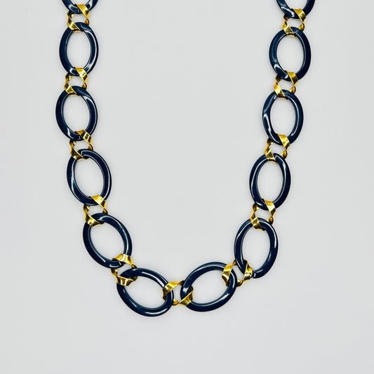 Vintage Monet navy enamel and gold link necklace