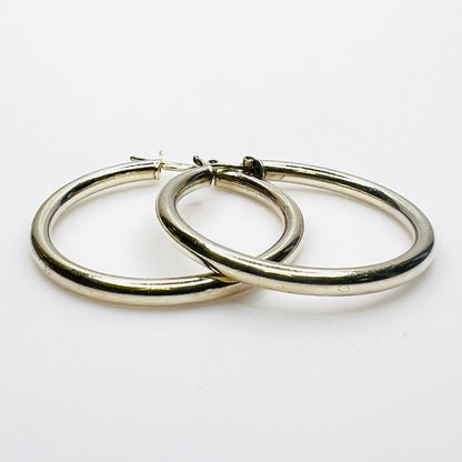 Vintage Italian sterling silver hoop earrings with hinged post closures