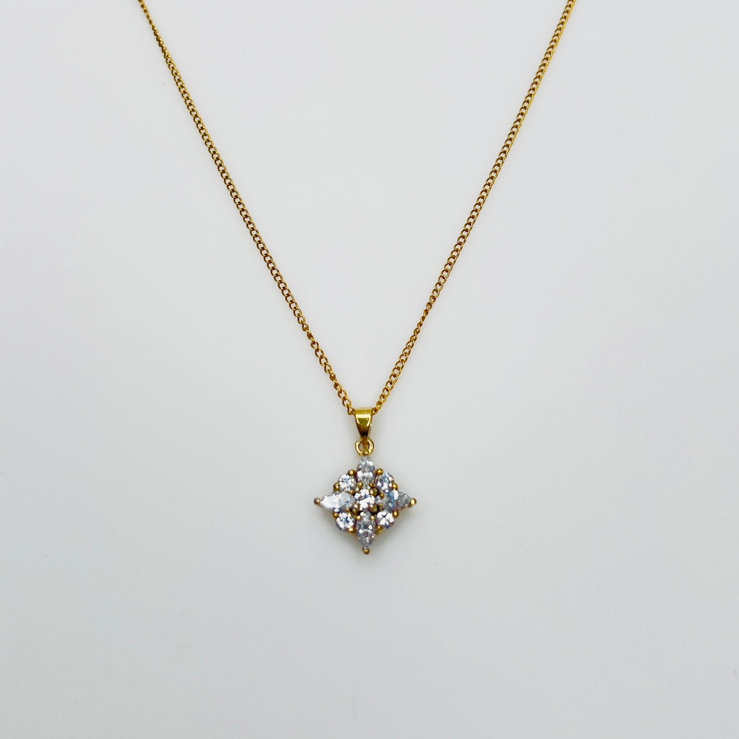 Vintage vermeil crystal star pendant necklace 1980s gold tone chain