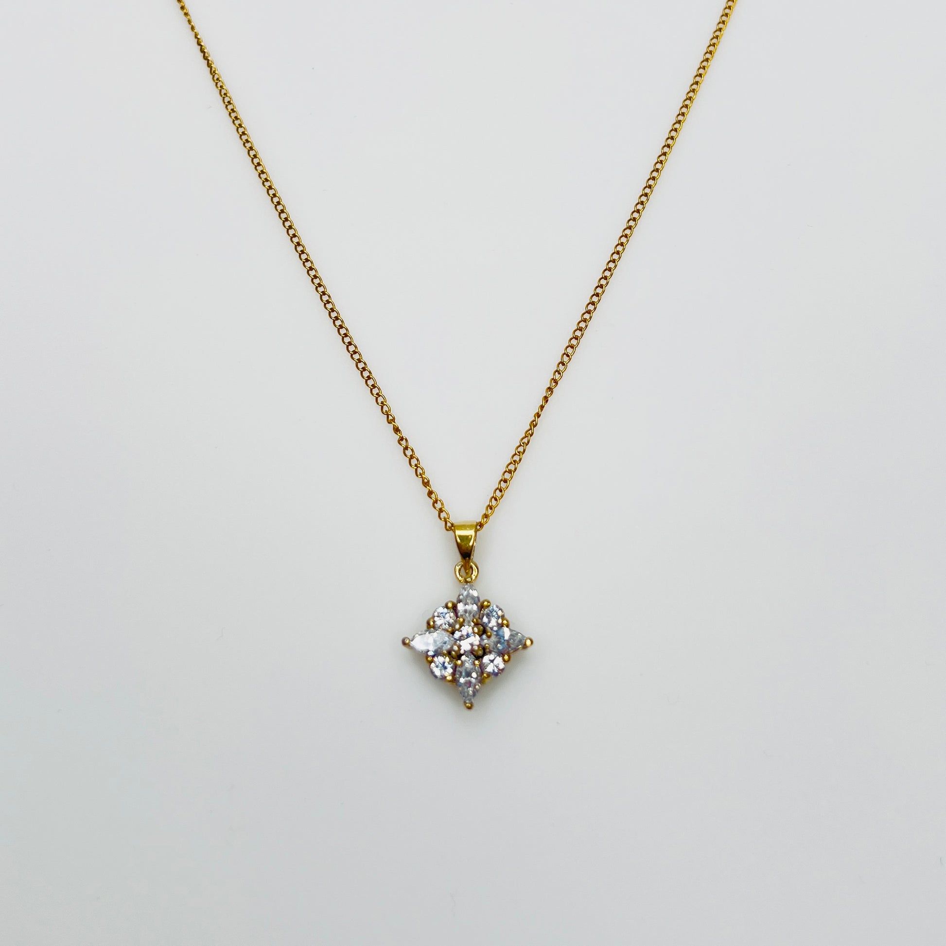 Vintage vermeil crystal star pendant necklace 1980s gold tone chain