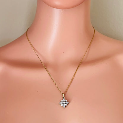 Crystal cluster star pendant necklace worn on neckline vintage style