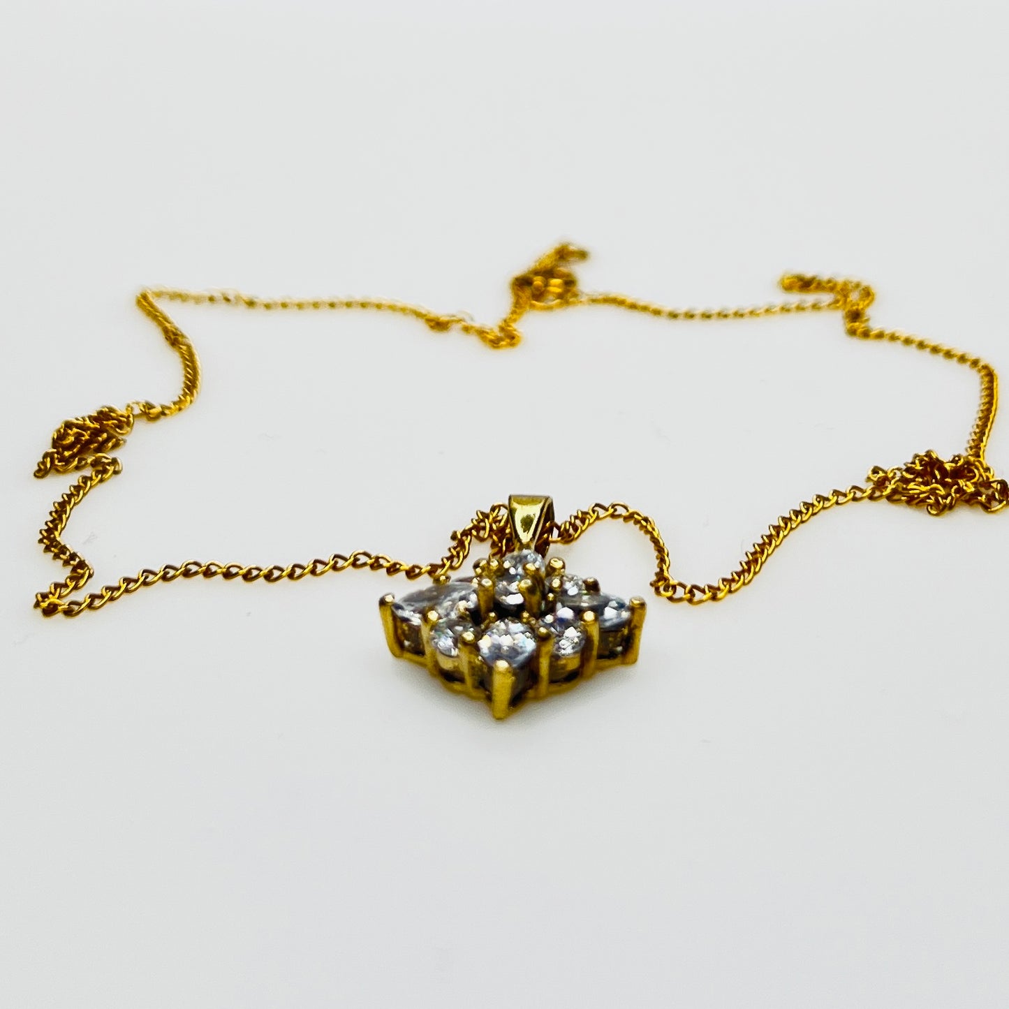 Side view prong set crystal pendant gold vermeil necklace