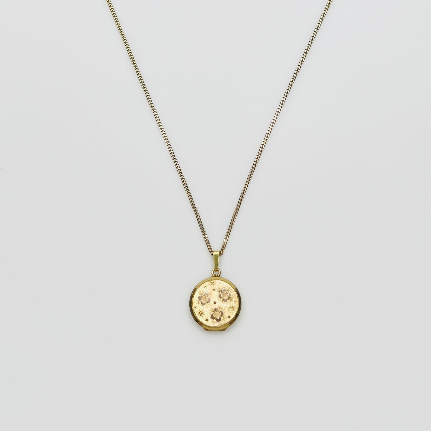 Vintage gold plated sterling silver floral locket necklace on 18 inch Italian chain
