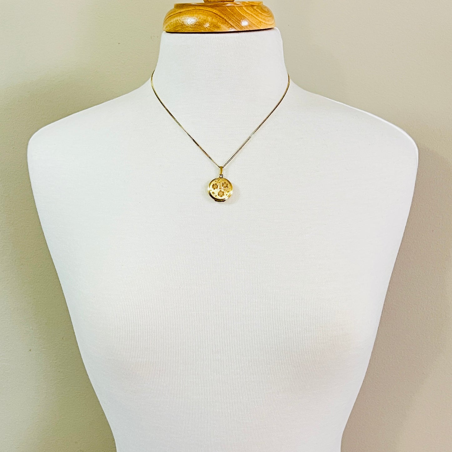 Vintage gold plated sterling silver floral locket necklace on 18 inch Italian chain