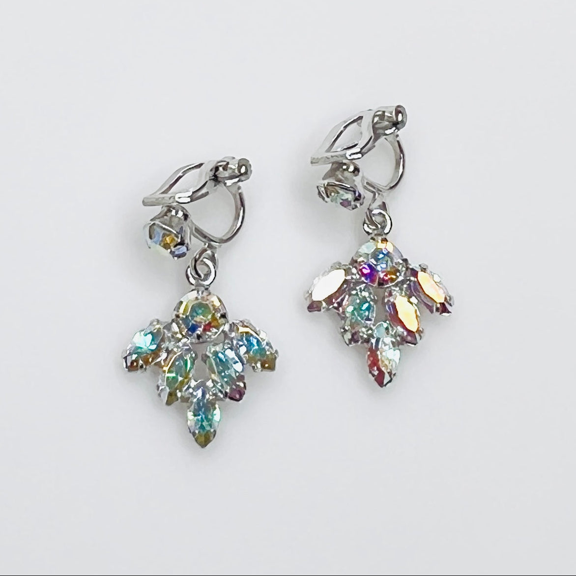 Vintage B. David aurora borealis rhinestone clip earrings