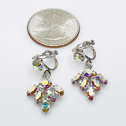 1950s AB crystal rhinestone dangle clip-on earrings