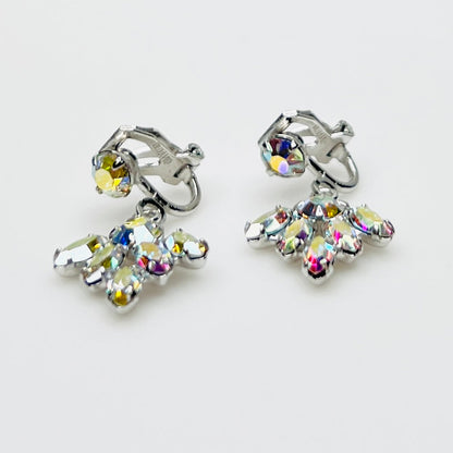 1950s AB crystal rhinestone dangle clip-on earrings