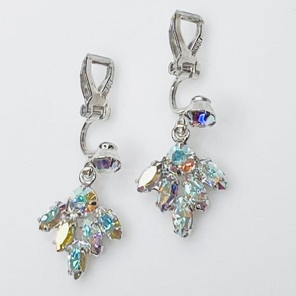 1950s AB crystal rhinestone dangle clip-on earrings