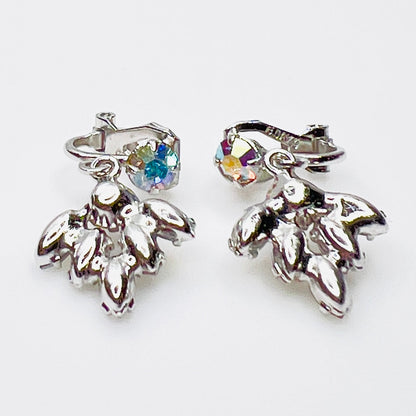 1950s AB crystal rhinestone dangle clip-on earrings