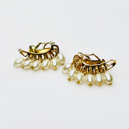 Vintage Coro faux pearl gold tone clip-on earrings