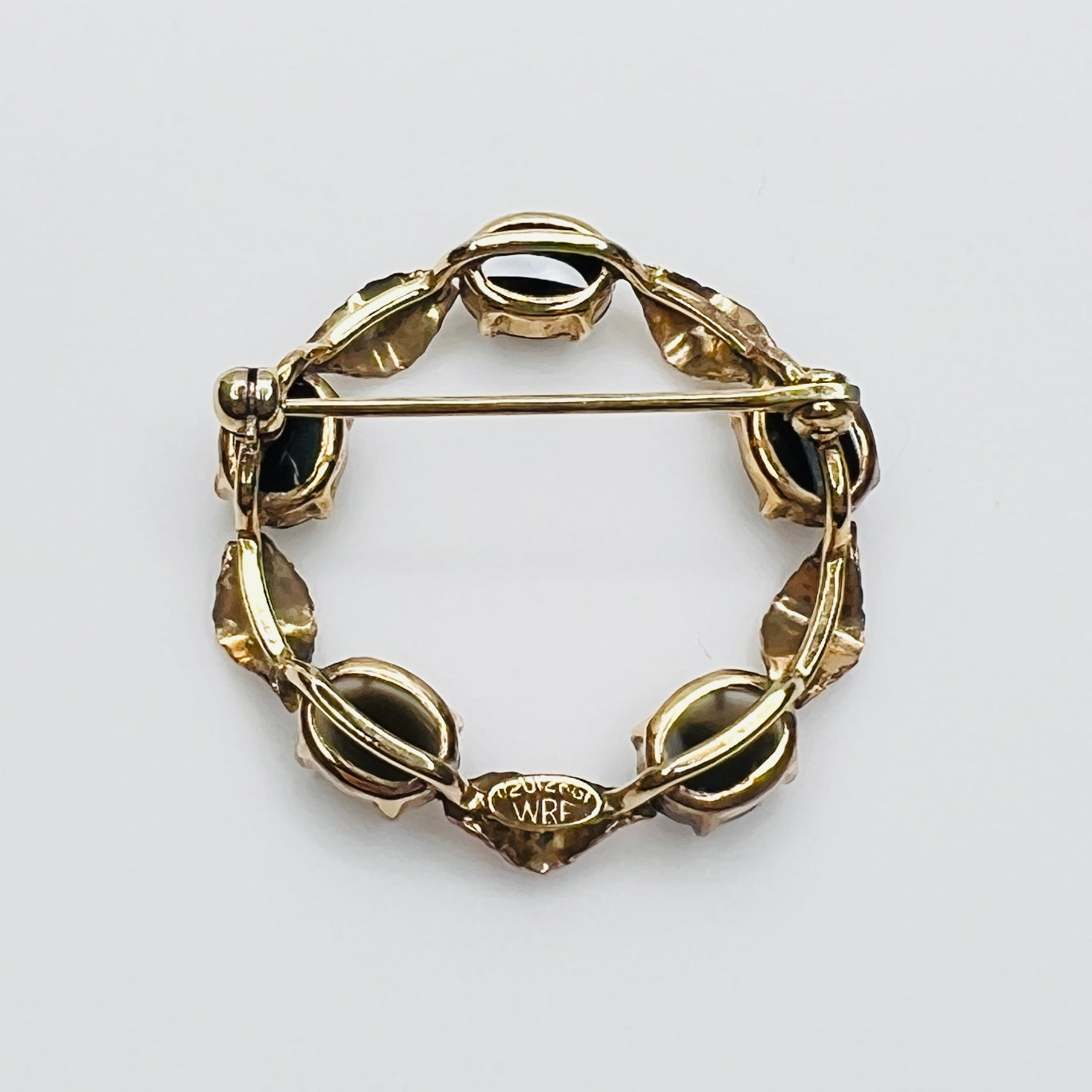 Back of WRE signed 12K gold filled brooch with rollover clasp