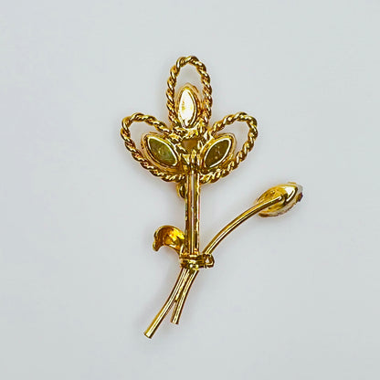 Reverse of vintage gold tone floral brooch