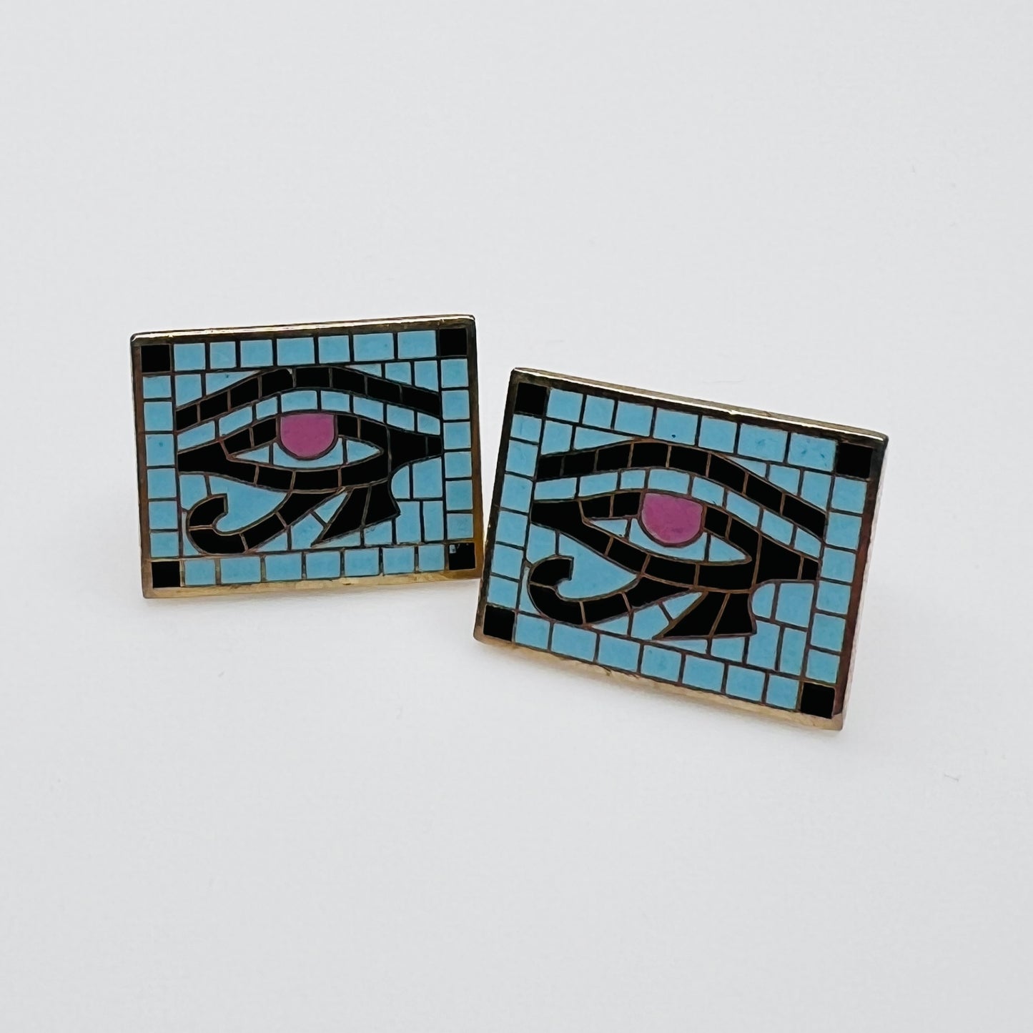 Vintage Anson Egyptian eye cufflinks mosaic enamel turquoise black