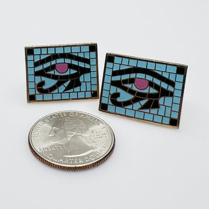 1970s Eye of Horus cufflinks enamel mosaic rectangular design size