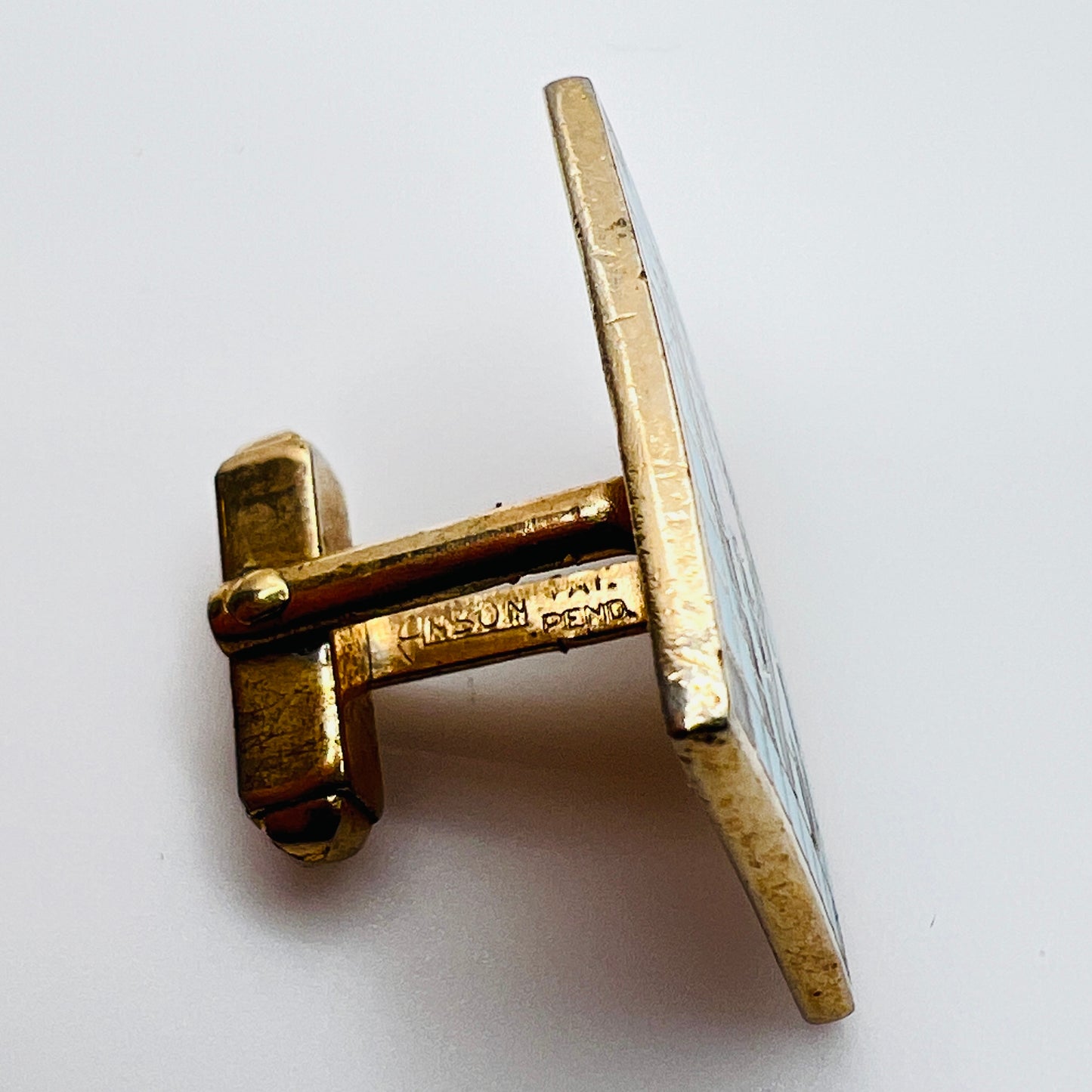 Back view Anson pat pend cufflinks gold tone with wear