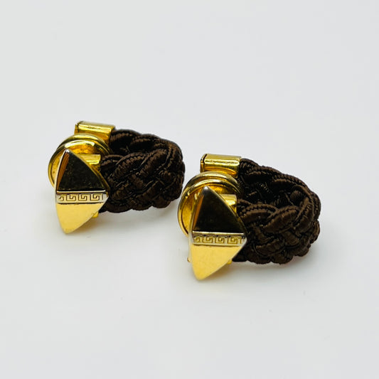 Vintage gold tone cufflinks with braided wrap and triangle Art Deco design
