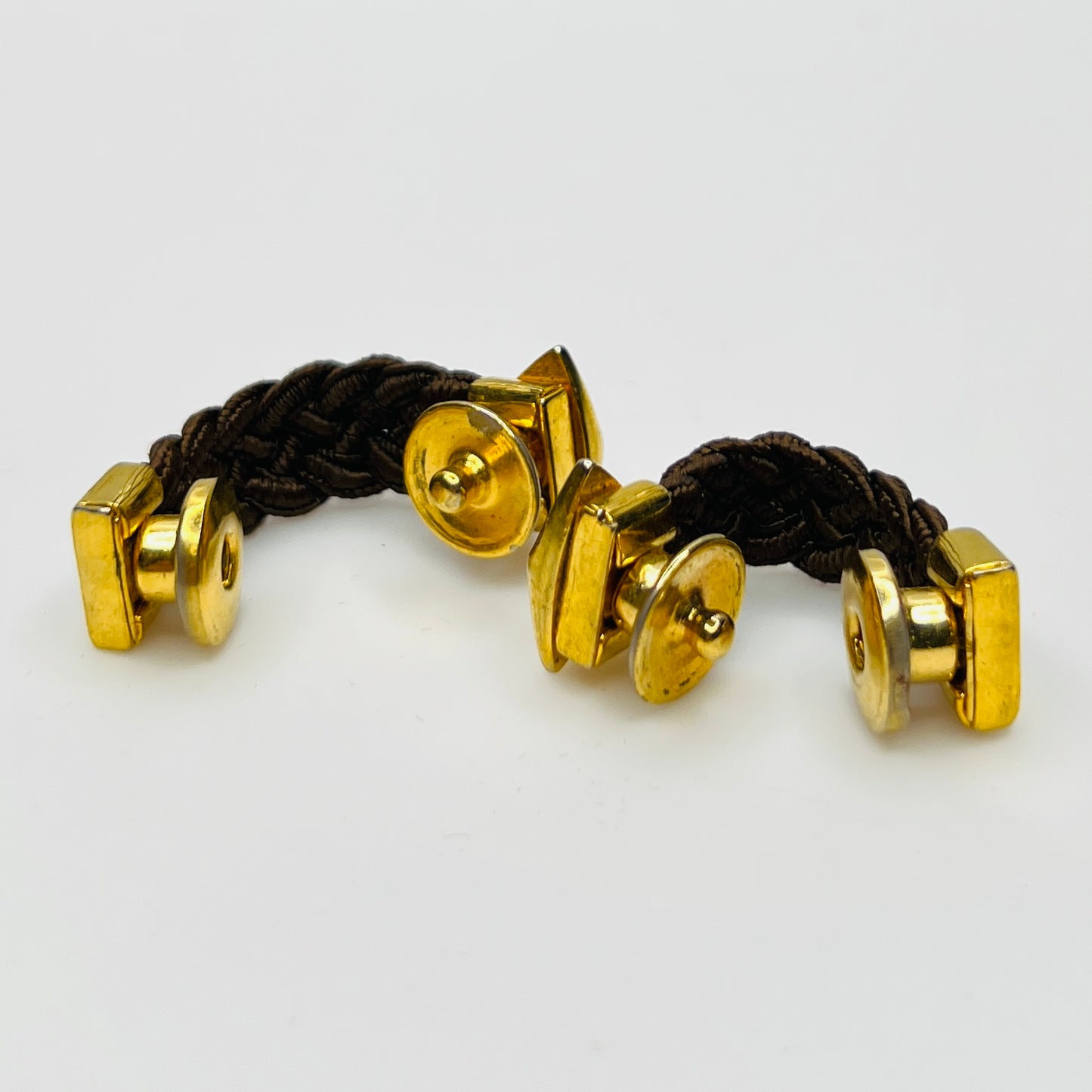 Back view snap closure vintage cufflinks gold tone