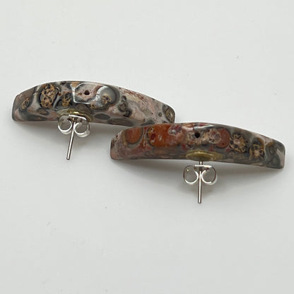 Asteroid jasper crescent moon earrings with silver-tone posts