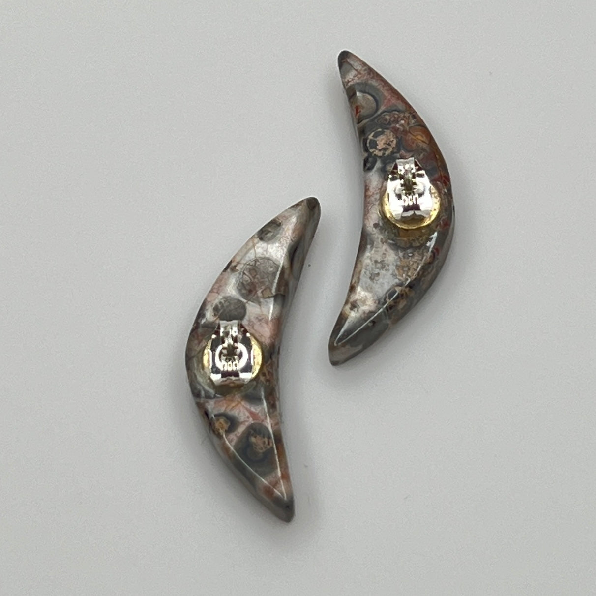 Asteroid jasper crescent moon earrings with silver-tone posts