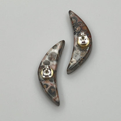 Asteroid jasper crescent moon earrings with silver-tone posts