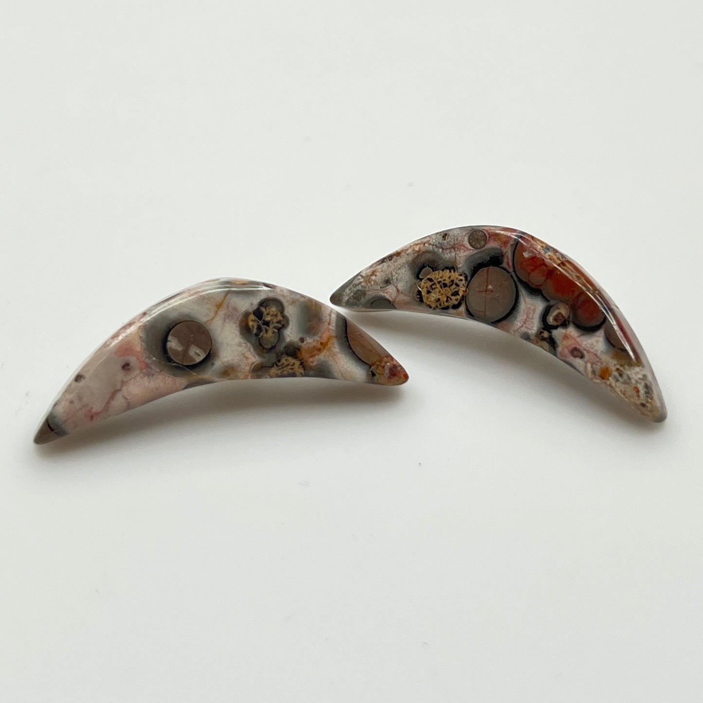 Asteroid jasper crescent moon earrings with silver-tone posts