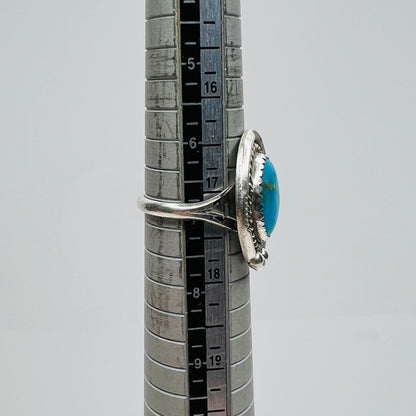 Turquoise ring on mandrel showing size and profile